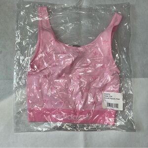 Adidas pink all over logo modern flex cropped tank top NWT size XS